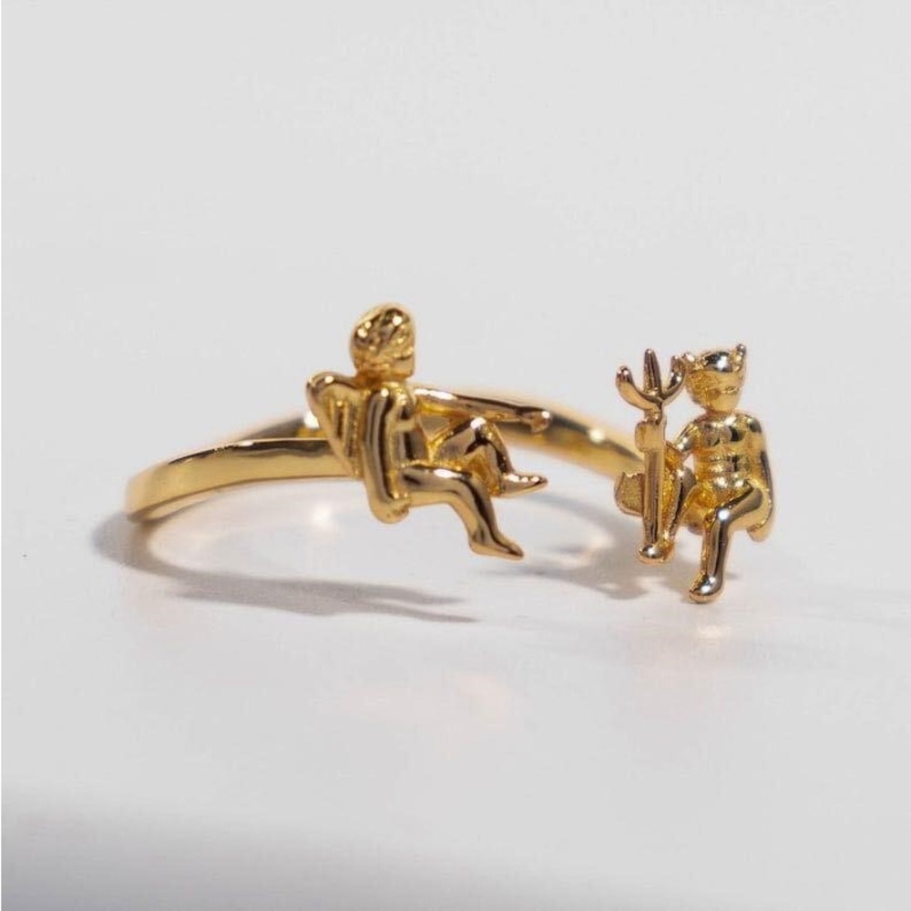 Women’s Size 7 1/2 Gold Vermeil Ring with Angel and Devil.